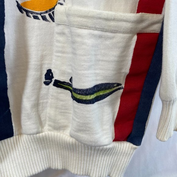 Play Alegre Nautical Print Ivory Long Sleeve Cardigan Sweater EUC Women One Size - Picture 11 of 14